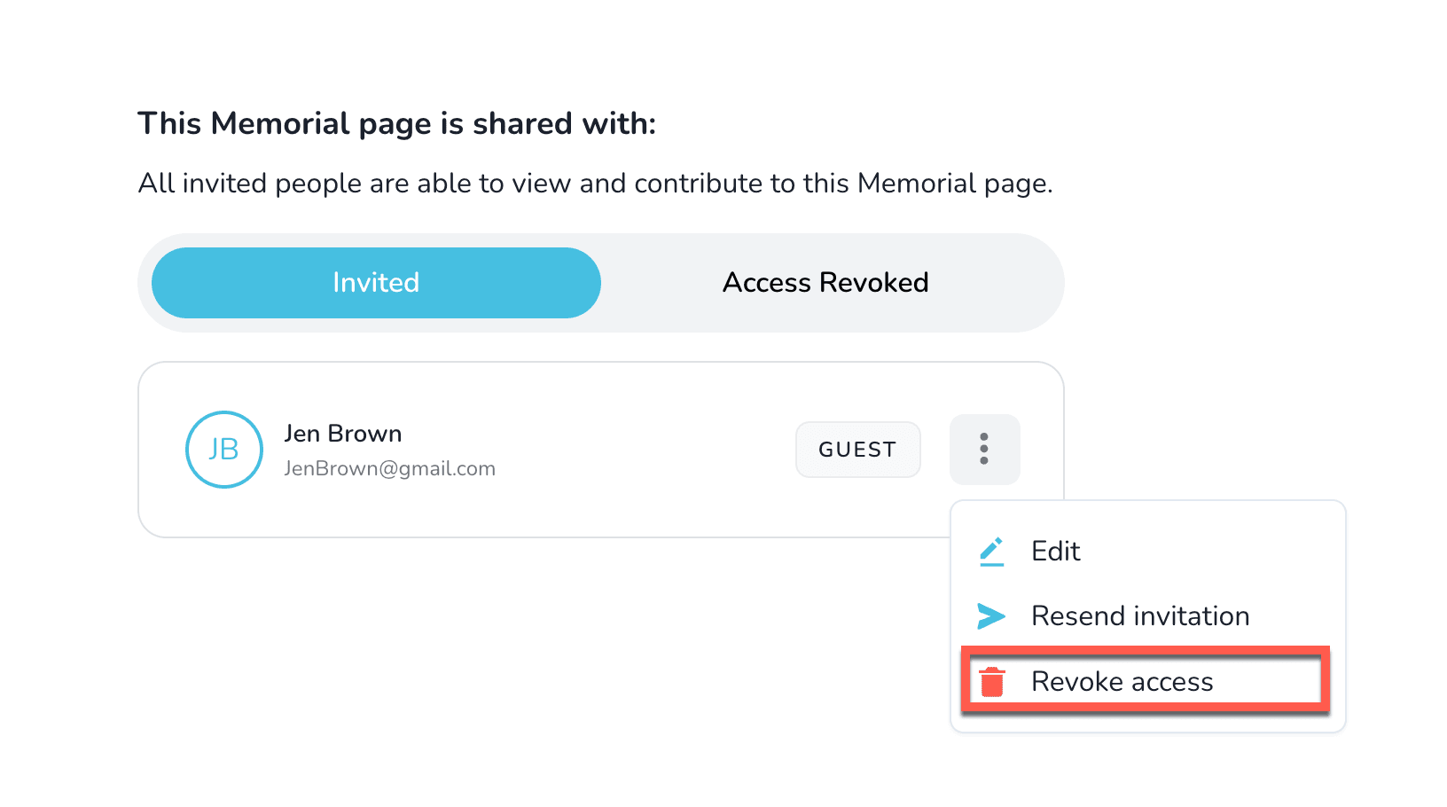 Revoke access button