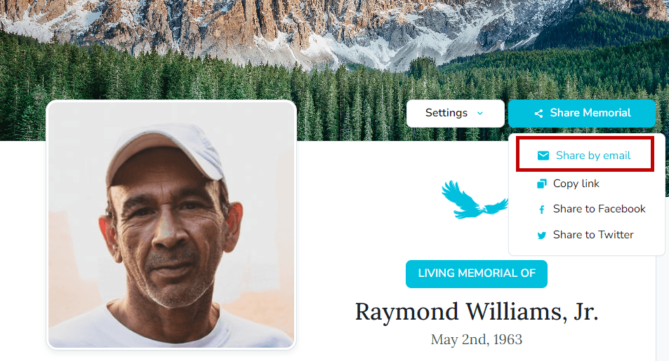 Share memorial email with embedded password link