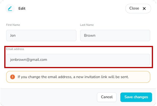 Mettre à jour le courriel d'un invité