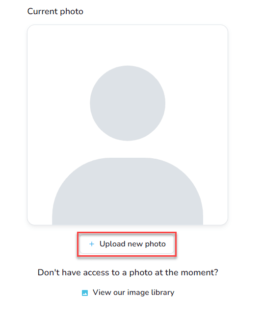 Upload new photo button inside profile settings