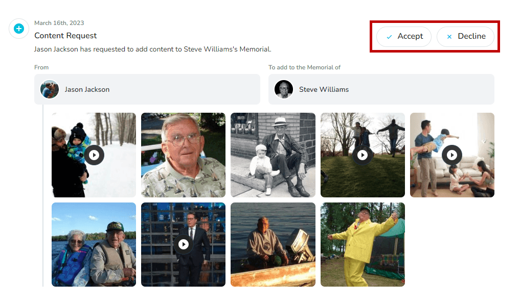 Panneau de révision de demande avec boutons Accepter/Refuser