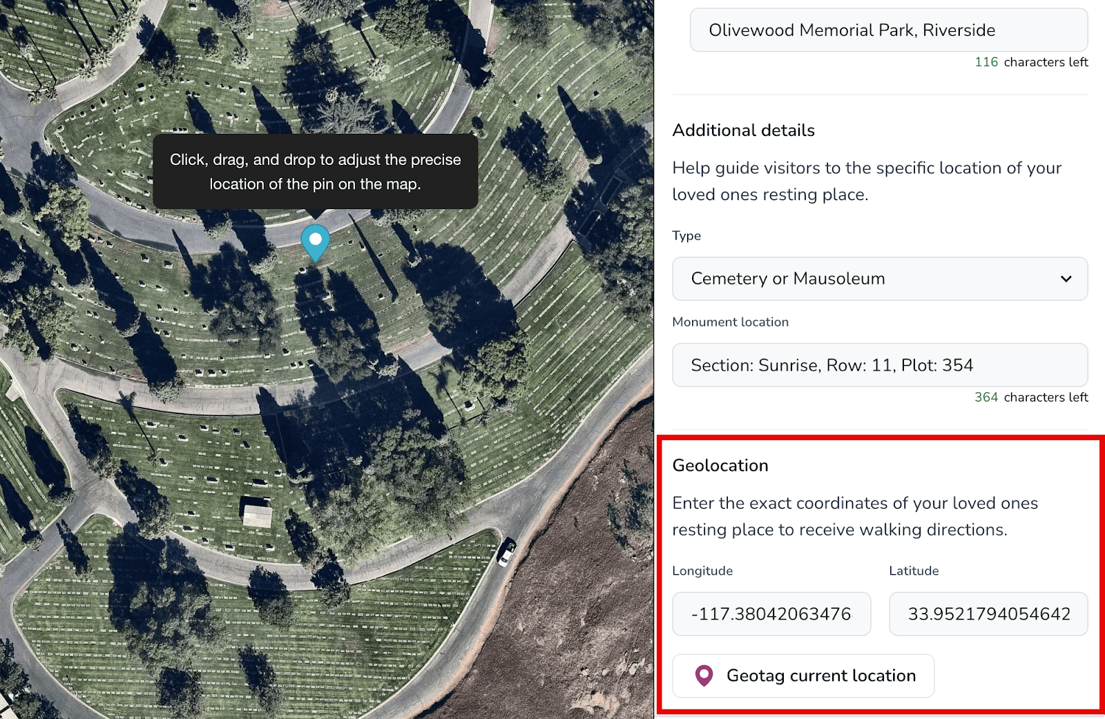 Use current location to geotag a resting place