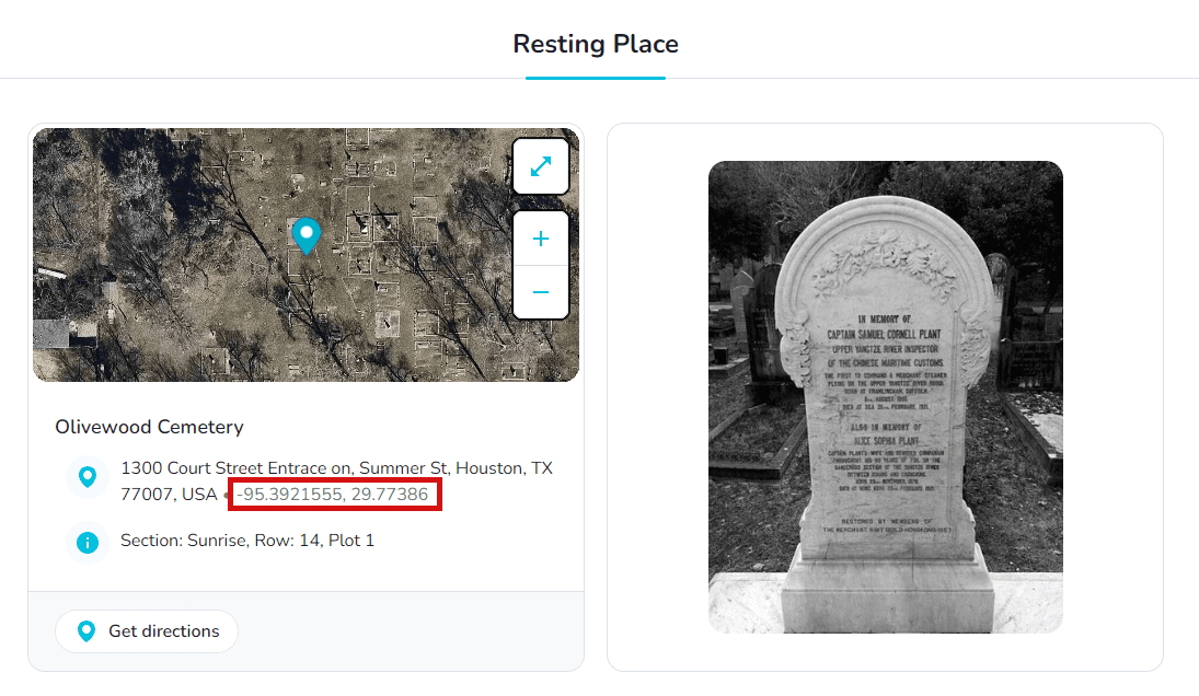 Lieu de repos avec une géolocalisation enregistrée sur la page du mémorial