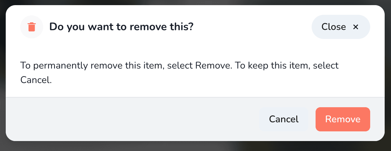 Confirmation modal for removing resting place images