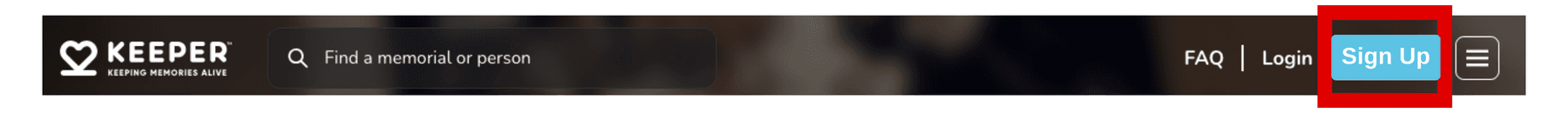 Signup button on the Keeper homepage