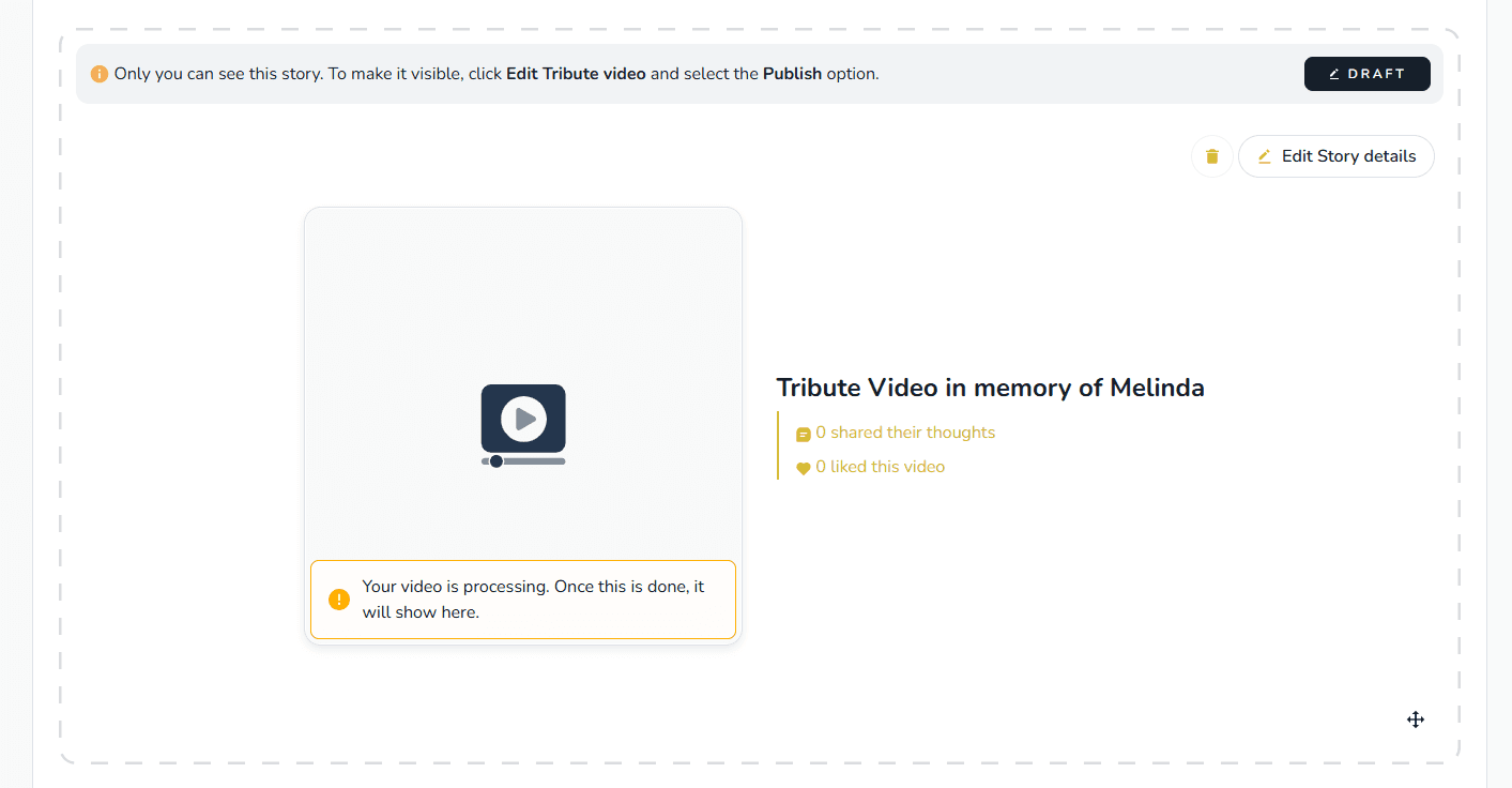 Draft Tribute Video shown on the memorial page
