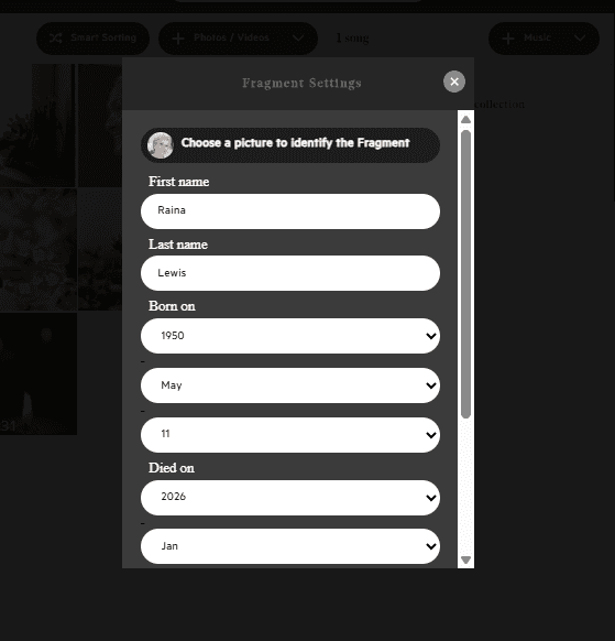 Fragment Settings form for entering a second person's details