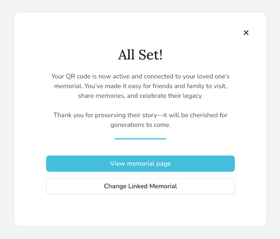 Confirmation que le QR est lié