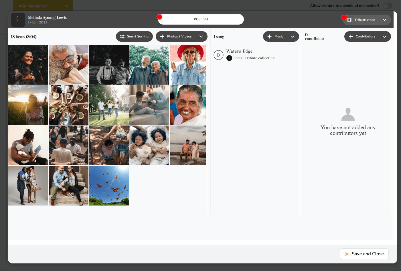 Tribute Video editor ready to publish