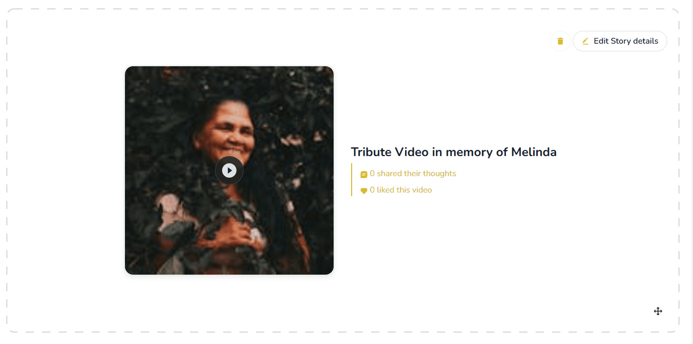 Published Tribute Video card on the memorial page