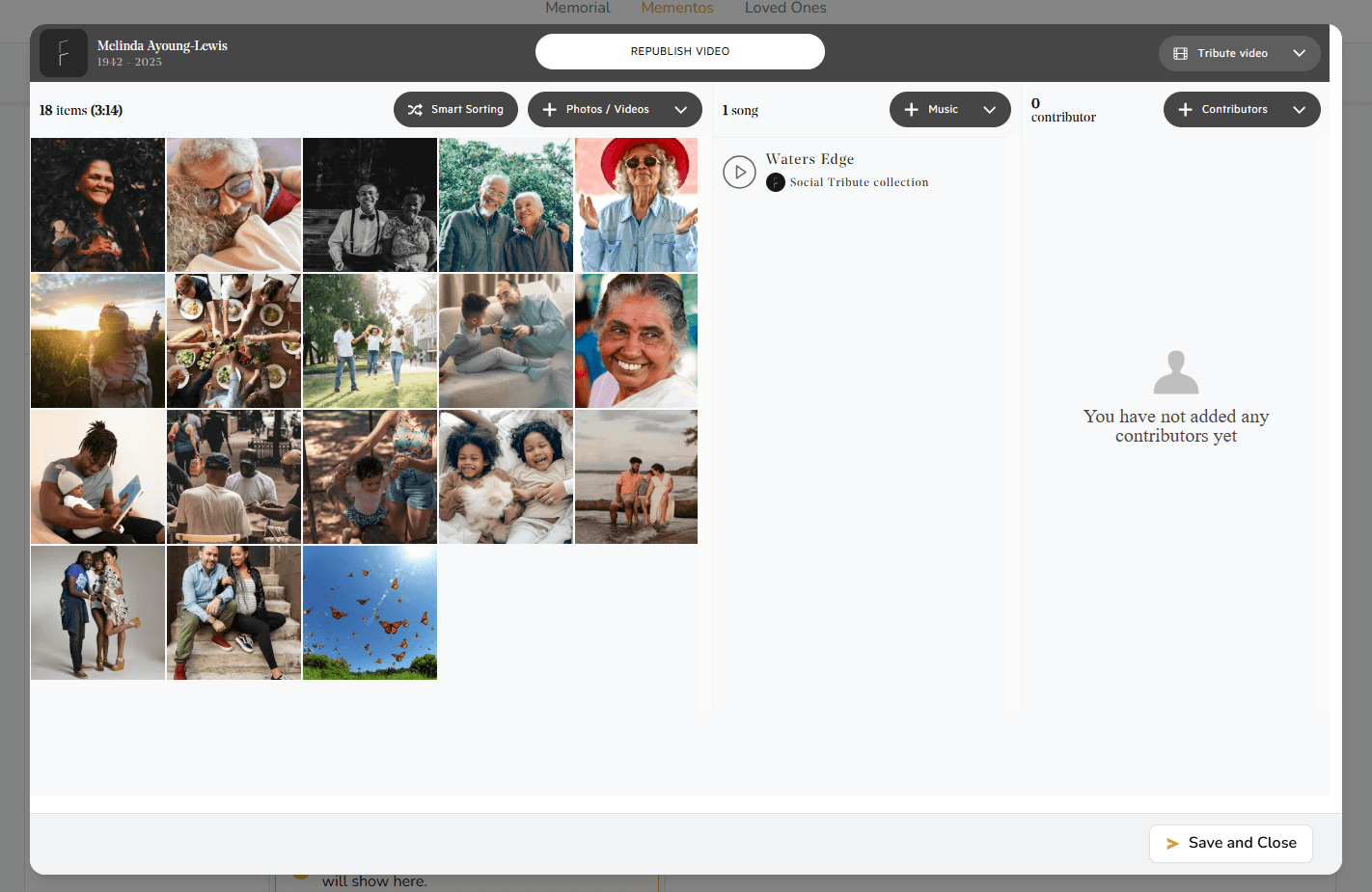 Republish Video button in the Tribute Video editor