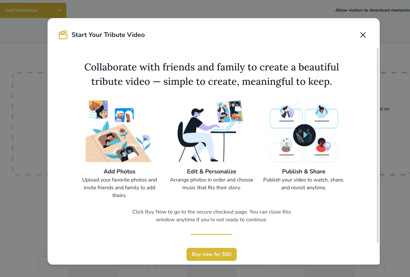 Start Your Tribute Video payment modal